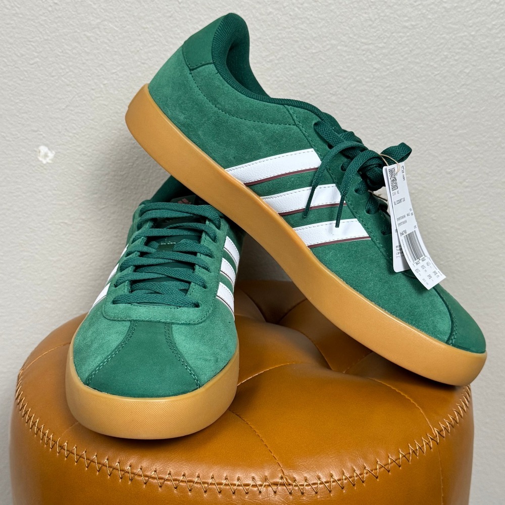 NWT Adidas VL Court 3.0 Mens Green Suede Gum Sole Skate Sneakers IH4790